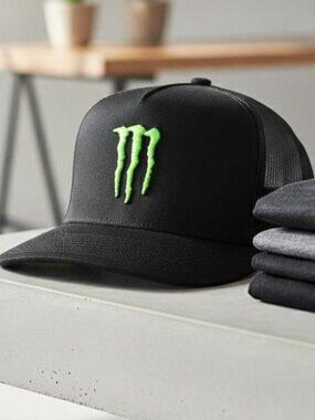Retro Monster Energy Trucker Hat Vintage Green Embroidered Yupoong Flat Bill New